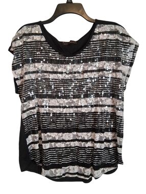 Almost Famous | Sequin Lace Striped Top - Size XL